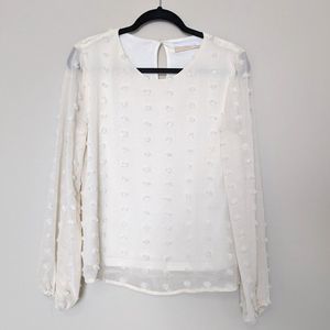 North End Ivory Fuzzy Dot Long Sleeve Blouse
